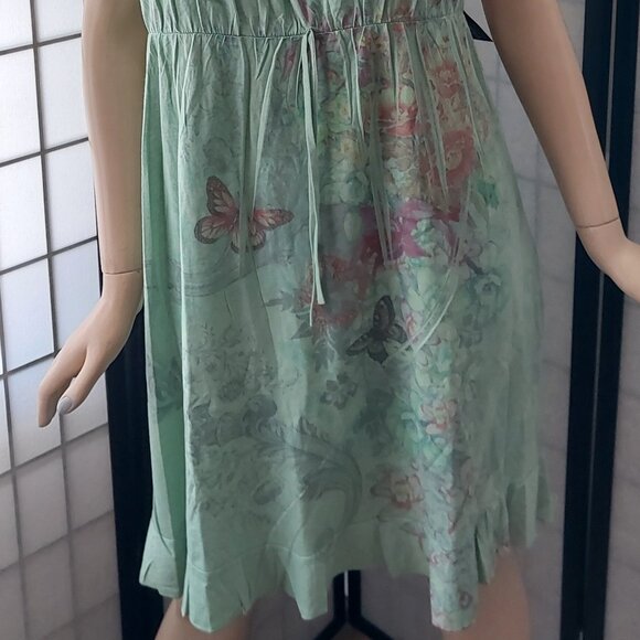 NWT Bamboo Traders Bohemian Sage Green Dress  L Colorful Butterfly Floral Print - Picture 8 of 11